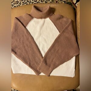 PINK Victoria's Secret Cowl Neck Sweater in Cream and Brown Size XL- NWT
